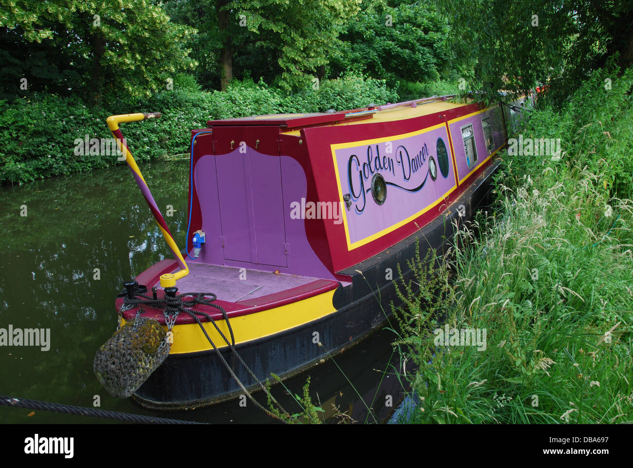 narrowboat on the Oxford canal, Oxfordshire United Kingdom Stock Photo
