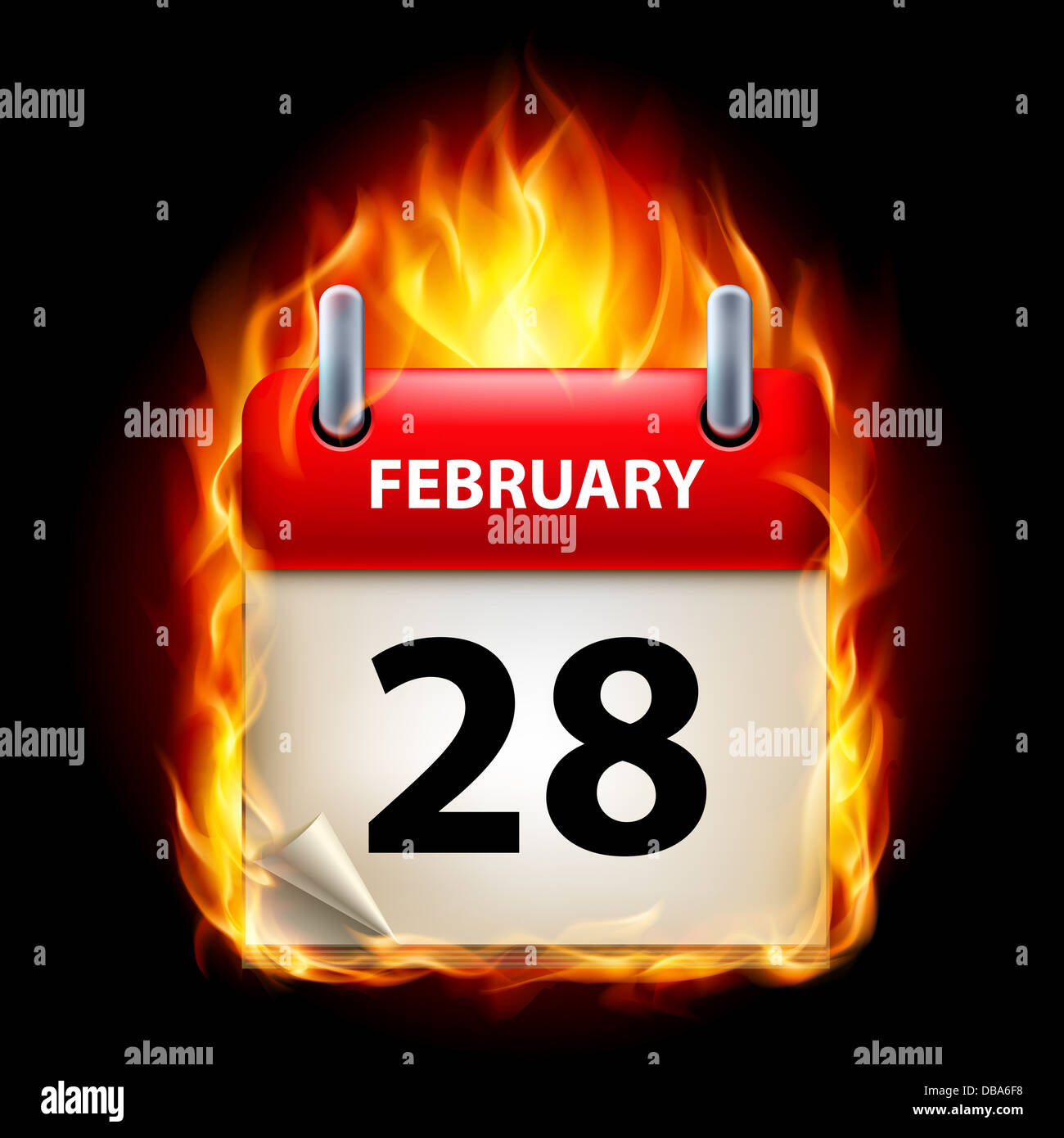 Twenty-eighth February in Calendar. Burning Icon on black background ...