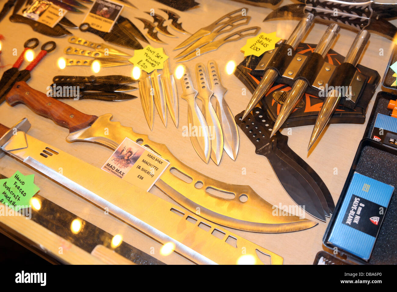 London, UK. 26th July 2013. Real swords and weapons on sale at Hyper Japan Japanese Culture Festival, many are facsiimile weapons from Anime and Manga series Credit:  Paul Brown/Alamy Live News Stock Photo