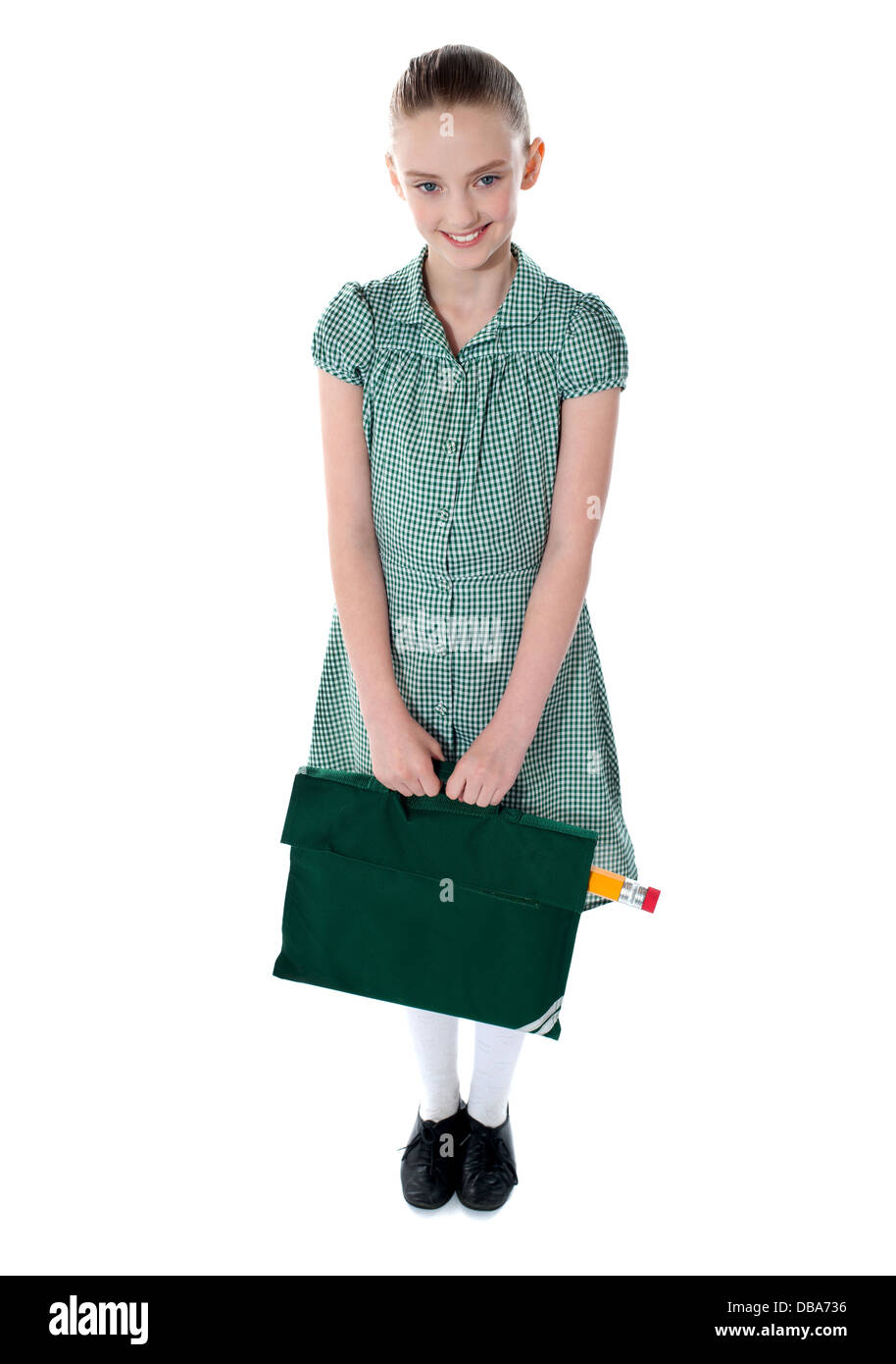 Full shot portrait of smiling school girl Stock Photo - Alamy