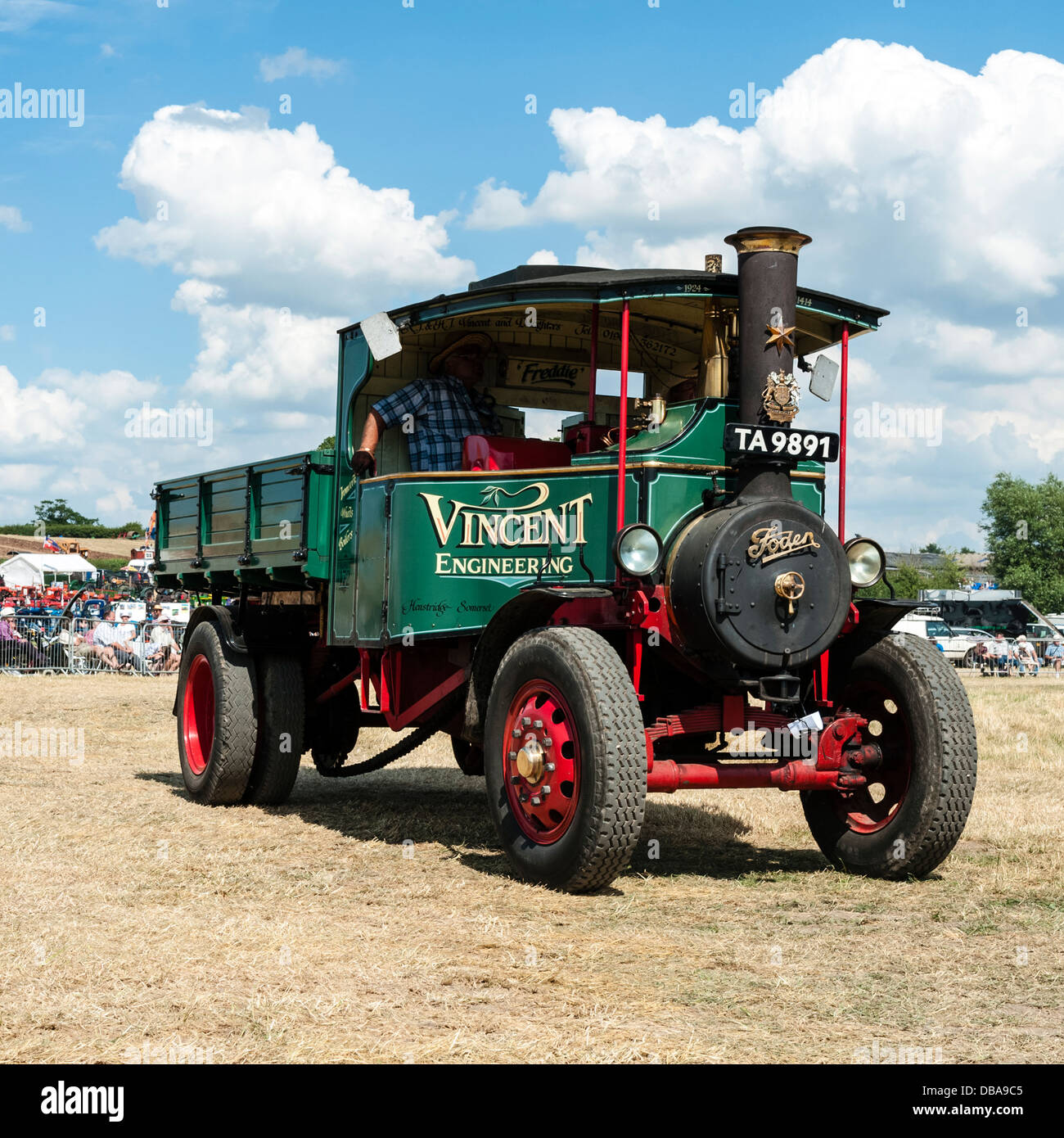 Foden steam wagon TA 9891 at Welland steam rally, near the Malvern Hills, Worcestershire, UK. Stock Photo