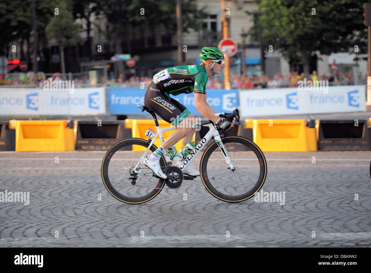 Pierre Roland of Team Europcar, riding the final stage of the 2013 Tour de France on the Champs Elysees, Paris Stock Photo