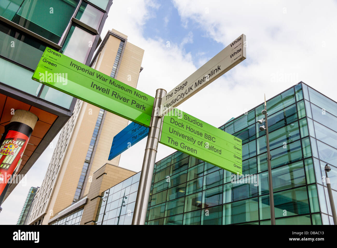 Wayfinding directional sign in MediaCity, Salford Quays, Manchester Stock Photo