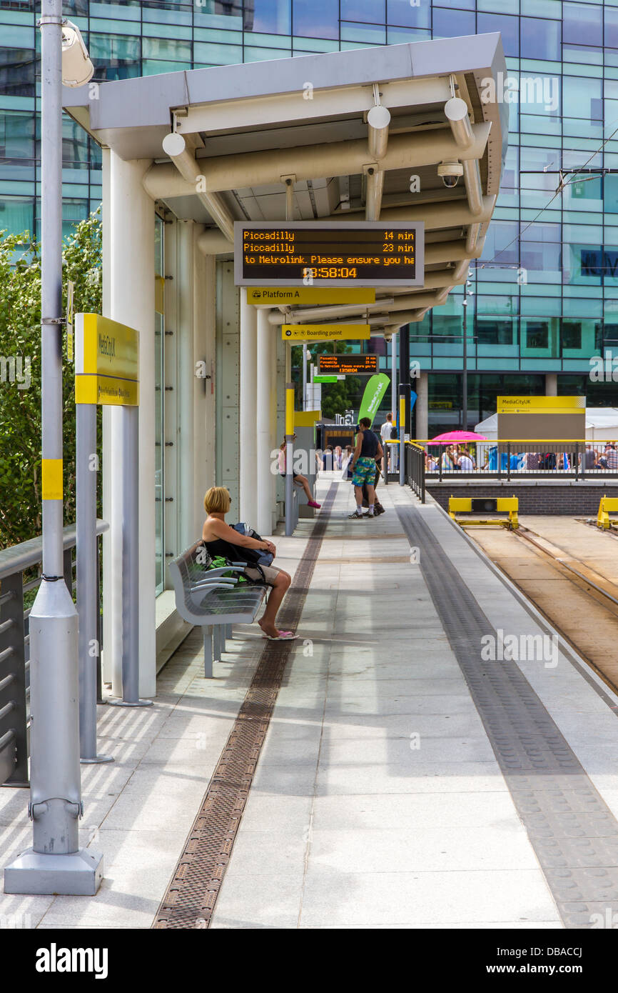Manchester Metrolink Station Platform at MediaCity Salford Quays Stock Photo