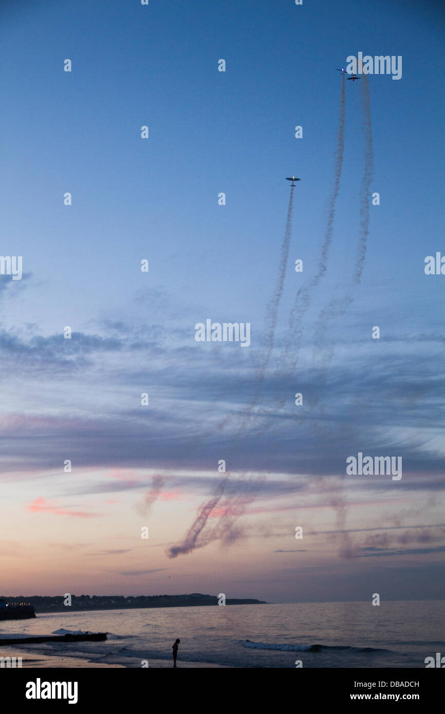 Sunderland, UK. 26th July, 2013. A flying demonstration of the skills of the Lincolnshire based Red Arrows team, flying over the North Sea at Sunderland, Tyne and Wear, England on Friday, 26 July, 2013. Credit:  Daniel Magill/Alamy Live News Stock Photo