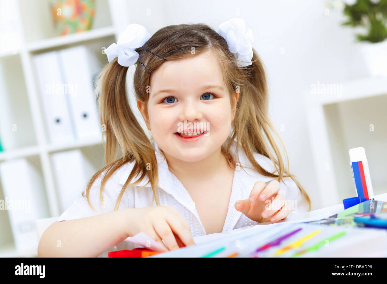 Little Girl Studying Stock Photo Alamy