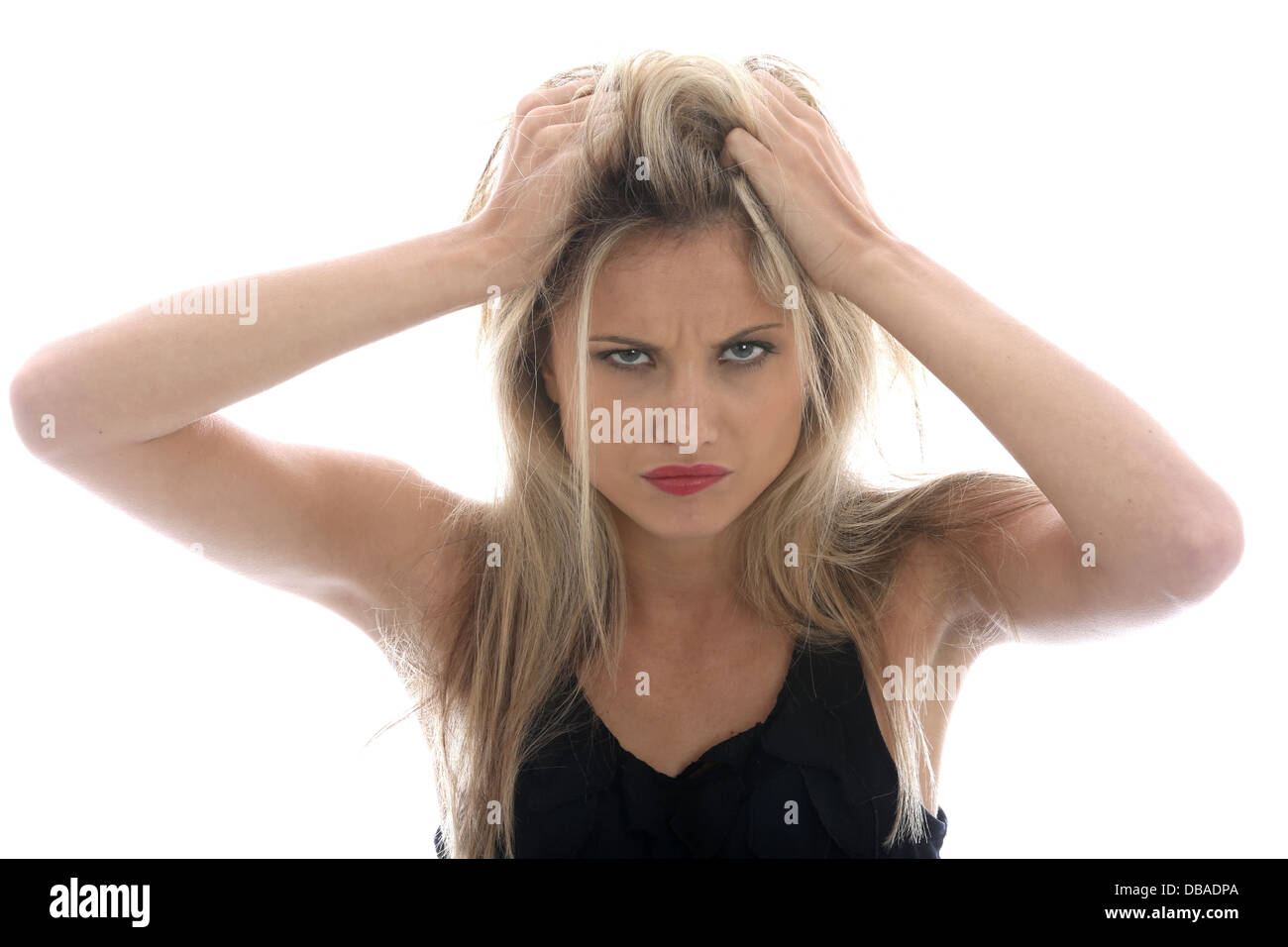 Model Released Angry Frustrated Young Woman Pulling Hair Stock Photo 