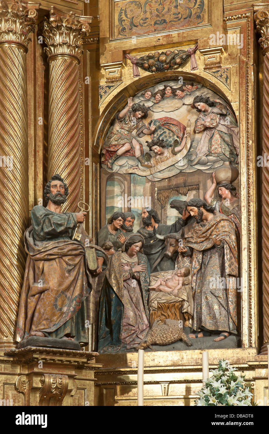 Church of Saint Michael Altarpiece - 17th century, St. Peter and «The Nativity», Jerez de la Frontera, Andalusia, Spain, Europe Stock Photo