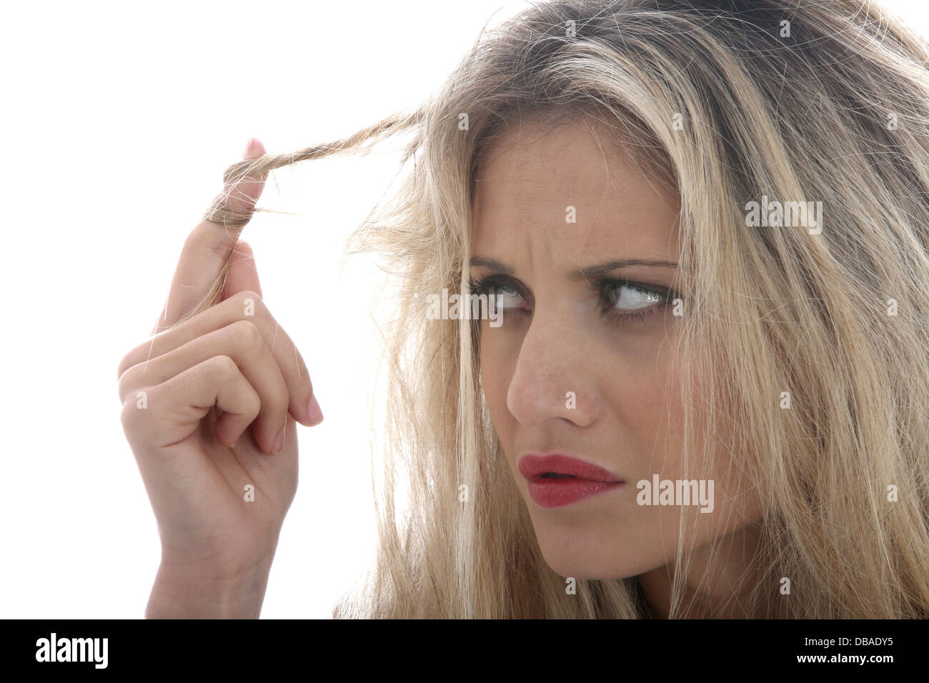 Model Released. Young Woman Bad Hair Day Stock Photo