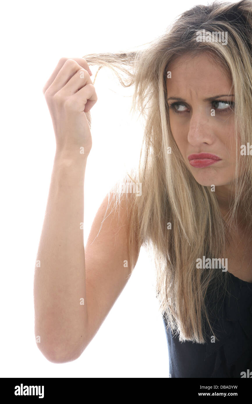 Model Released. Young Woman Bad Hair Day Stock Photo