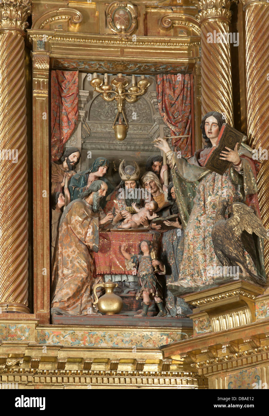 Church of San Miguel, Altarpiece -17th century, Saint John Evangelis and «The Circumcision», Jerez de la Frontera, Spain, Europe Stock Photo