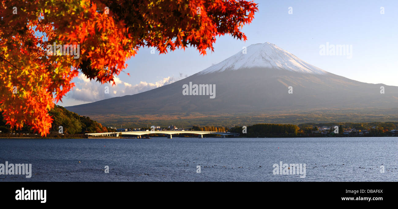 Mt. Fuji with fall colors in japan. Stock Photo