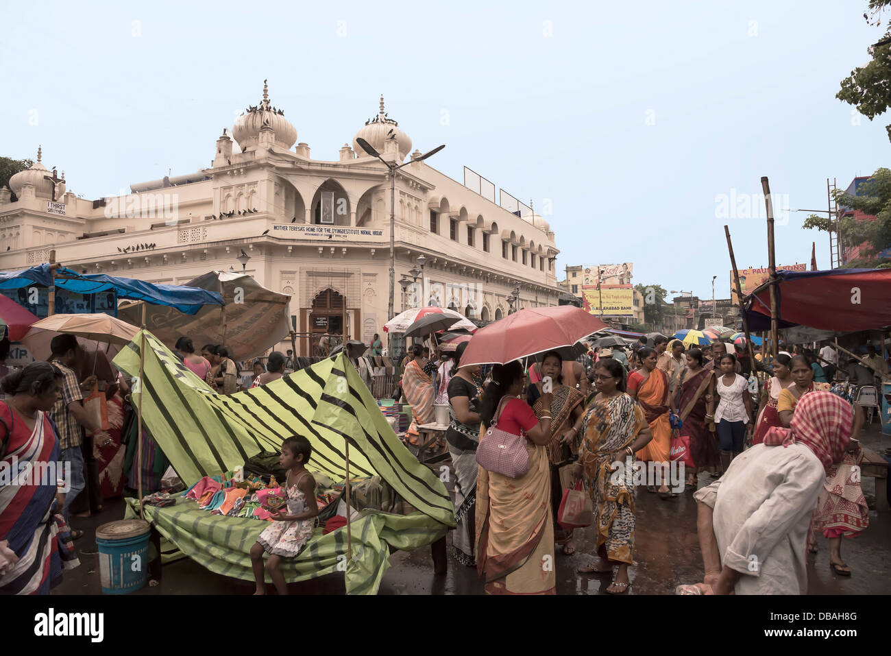 Durga as Jagadamba-Crowded,market ,for ,Her ,worship. Stock Photo