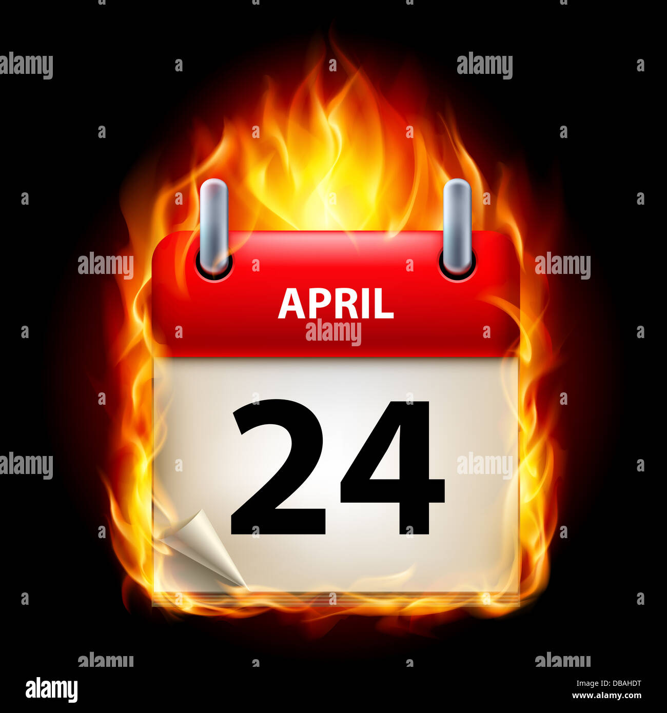 Twenty-fourth April in Calendar. Burning Icon on black background Stock ...
