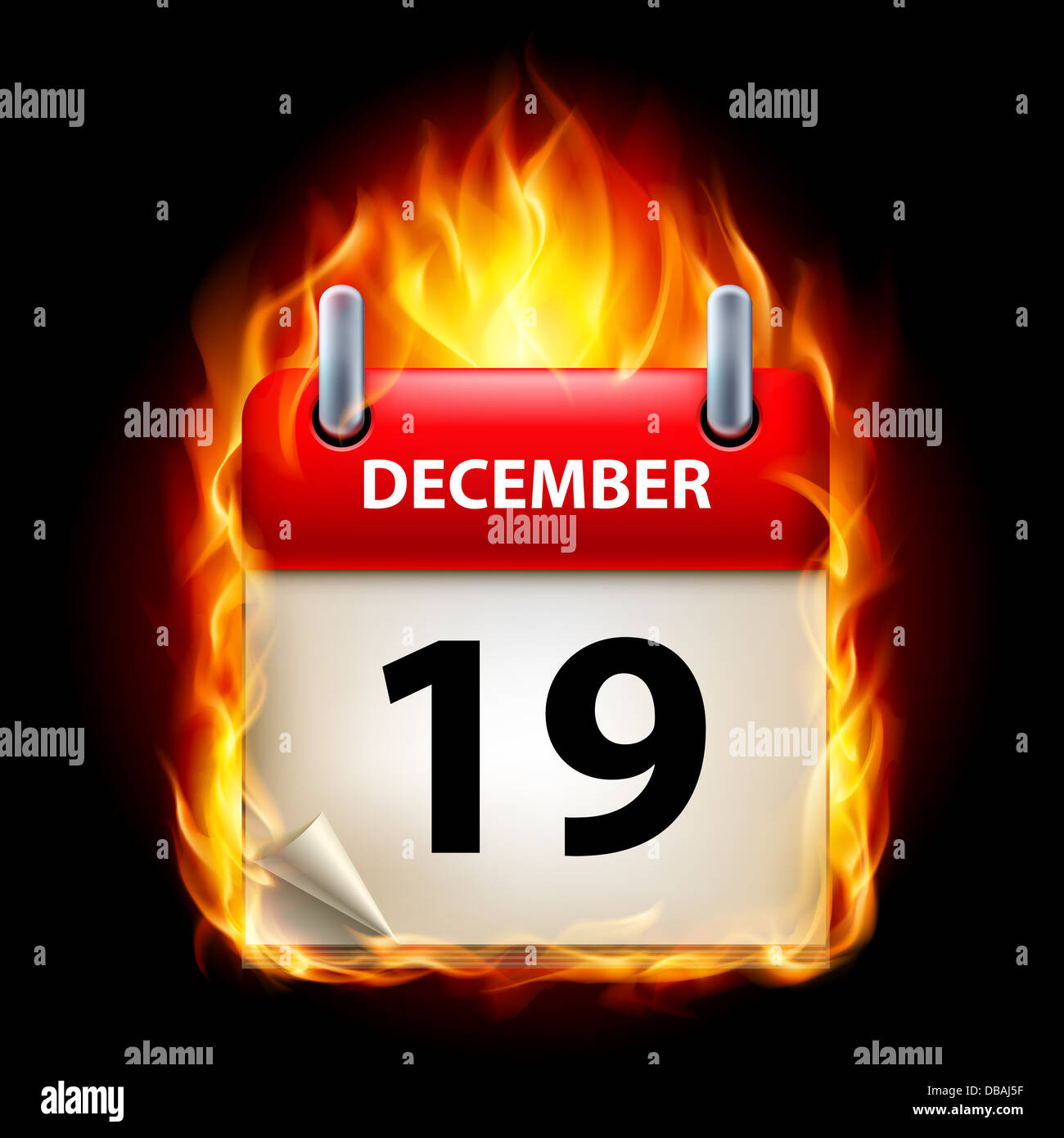 Nineteenth December in Calendar. Burning Icon on black background Stock ...