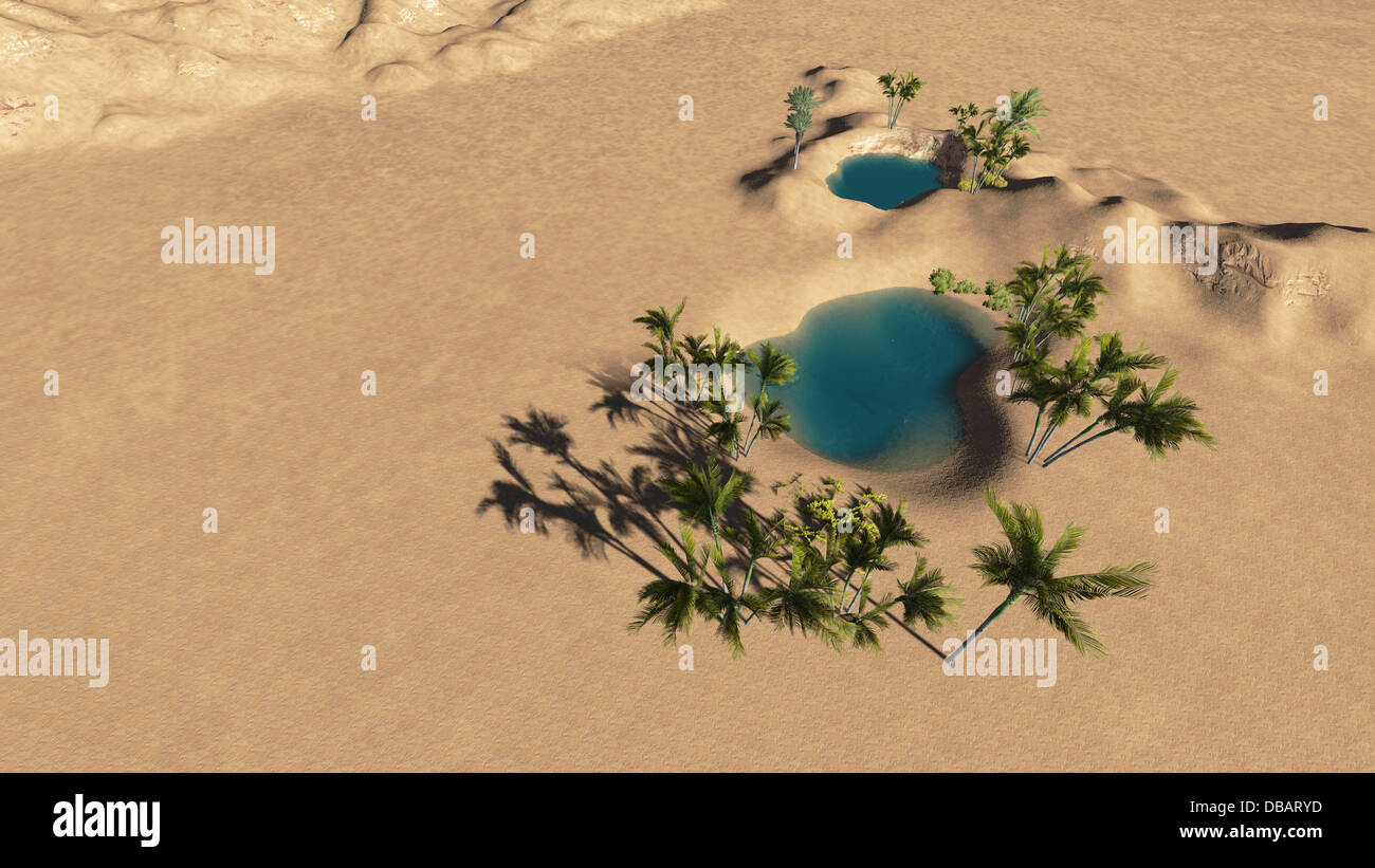 Oasis In The Desert Made In 3d Software Stock Photo Alamy