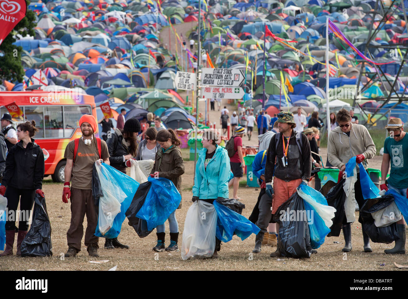 Glastonbury Festival 2013 UK A gang of litter pickers near the Pyramid