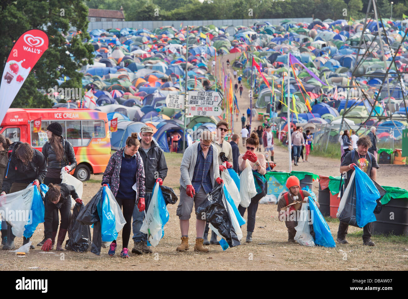 Glastonbury Festival 2013 UK A gang of litter pickers near the Pyramid
