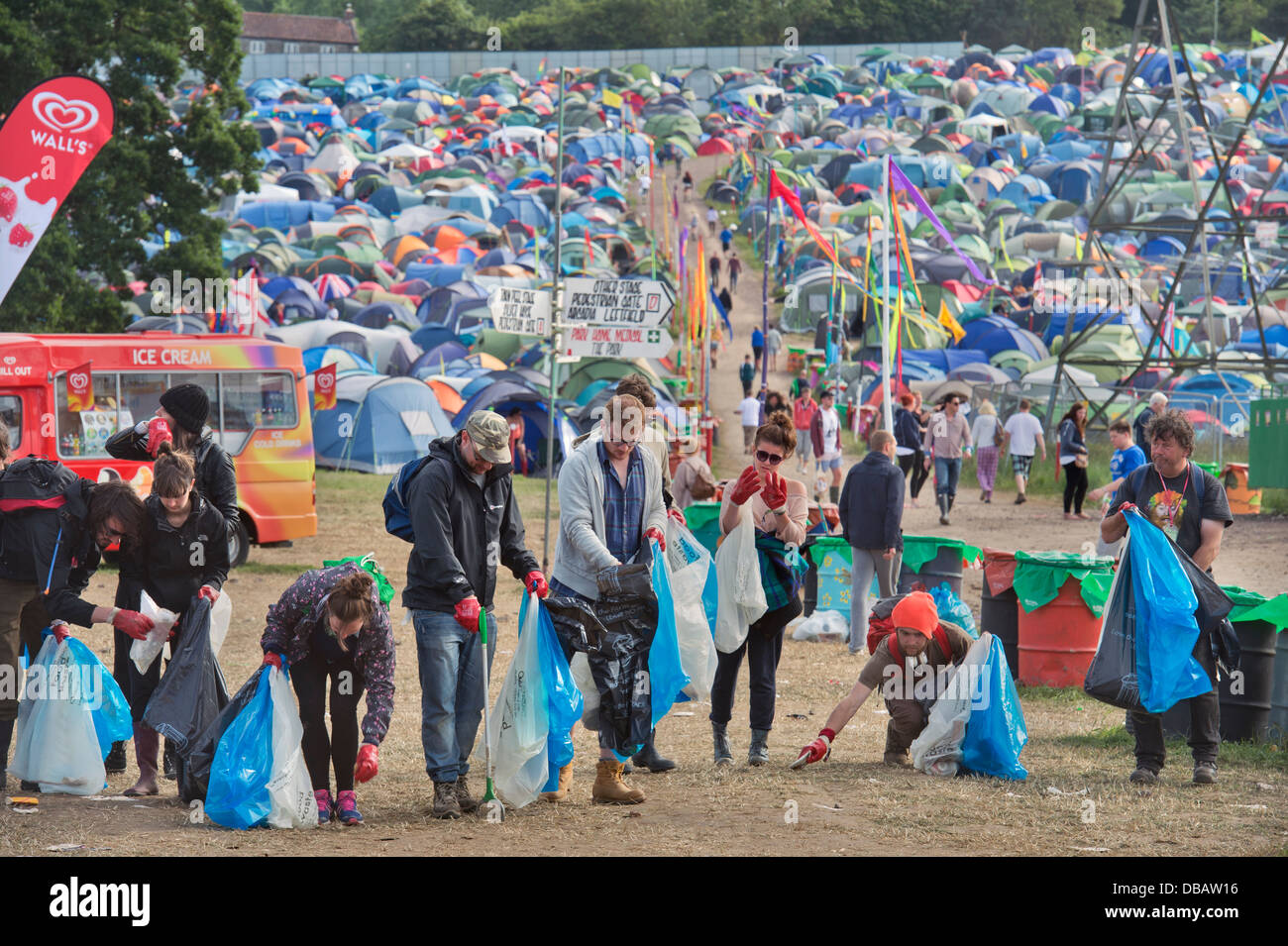 Glastonbury Festival 2013 UK A gang of litter pickers near the Pyramid