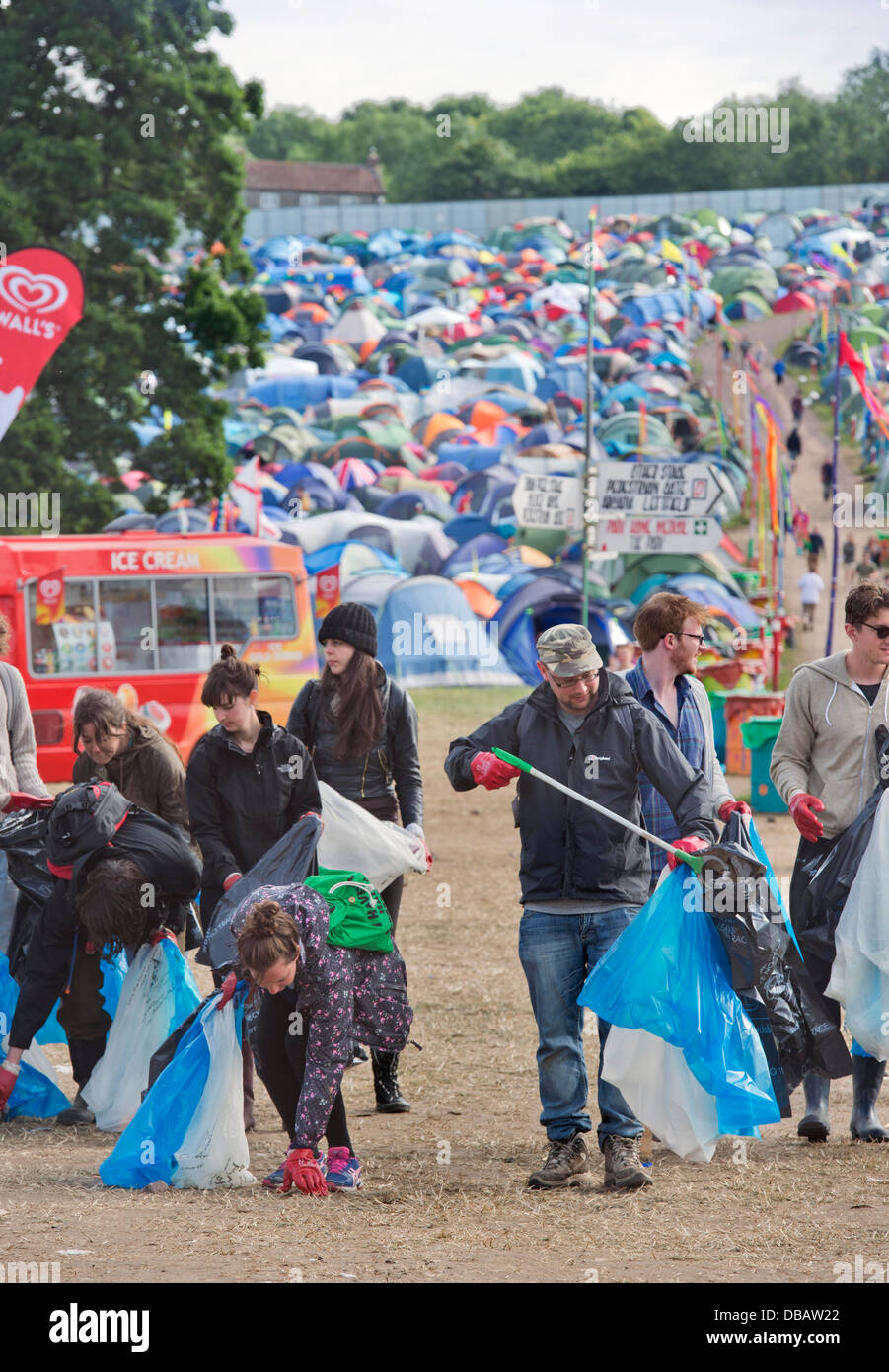 Glastonbury Festival 2013 UK A gang of litter pickers near the Pyramid