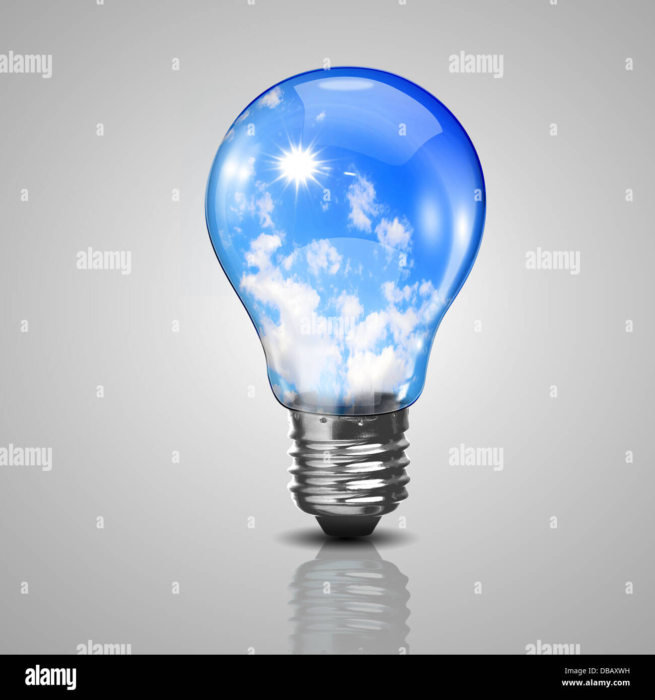Electric light bulb and blue sky inside it Stock Photo Alamy