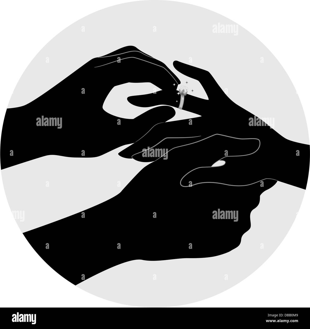 Illustration showing a Silhouette of Male hands placing an Engagement