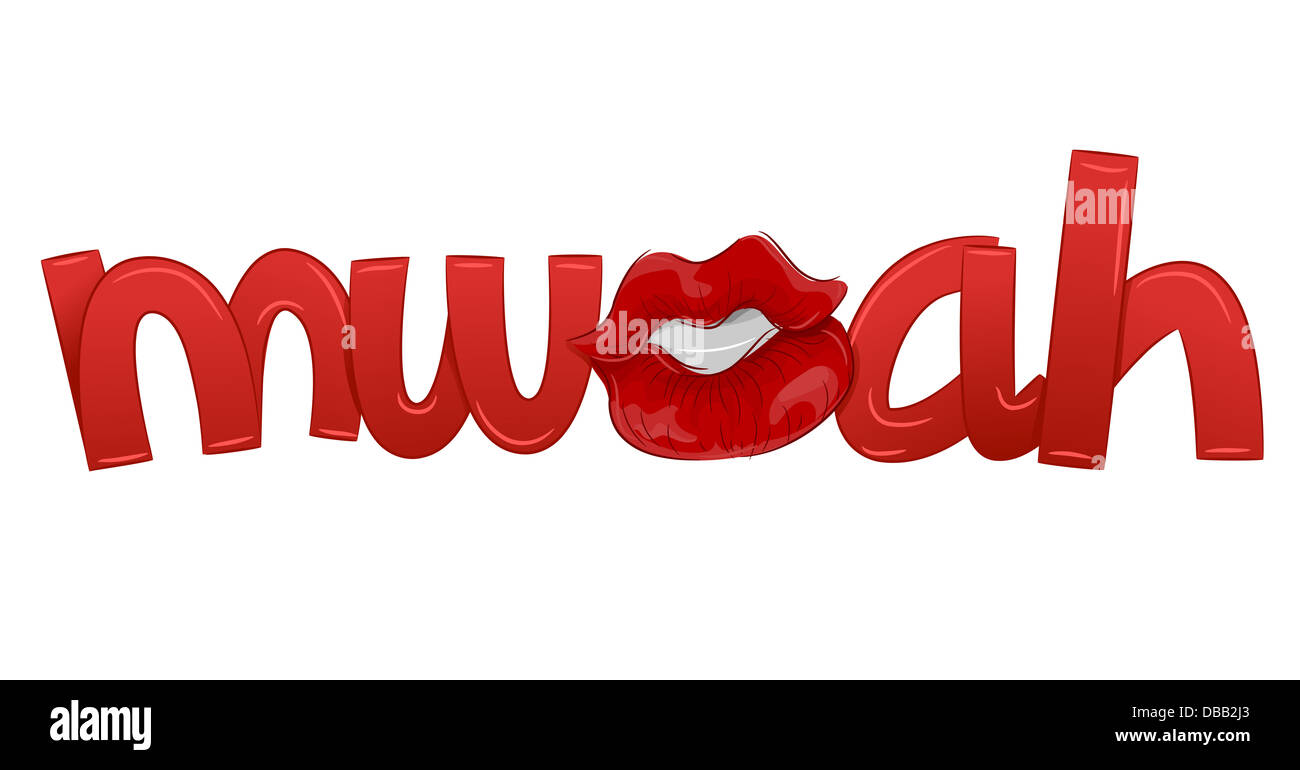Illustration of Red Muwah Text with Kiss Mark Stock Photo