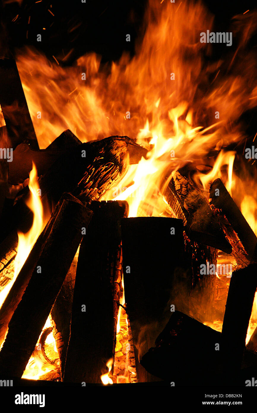 Bonfire with burning wood logs Stock Photo Alamy