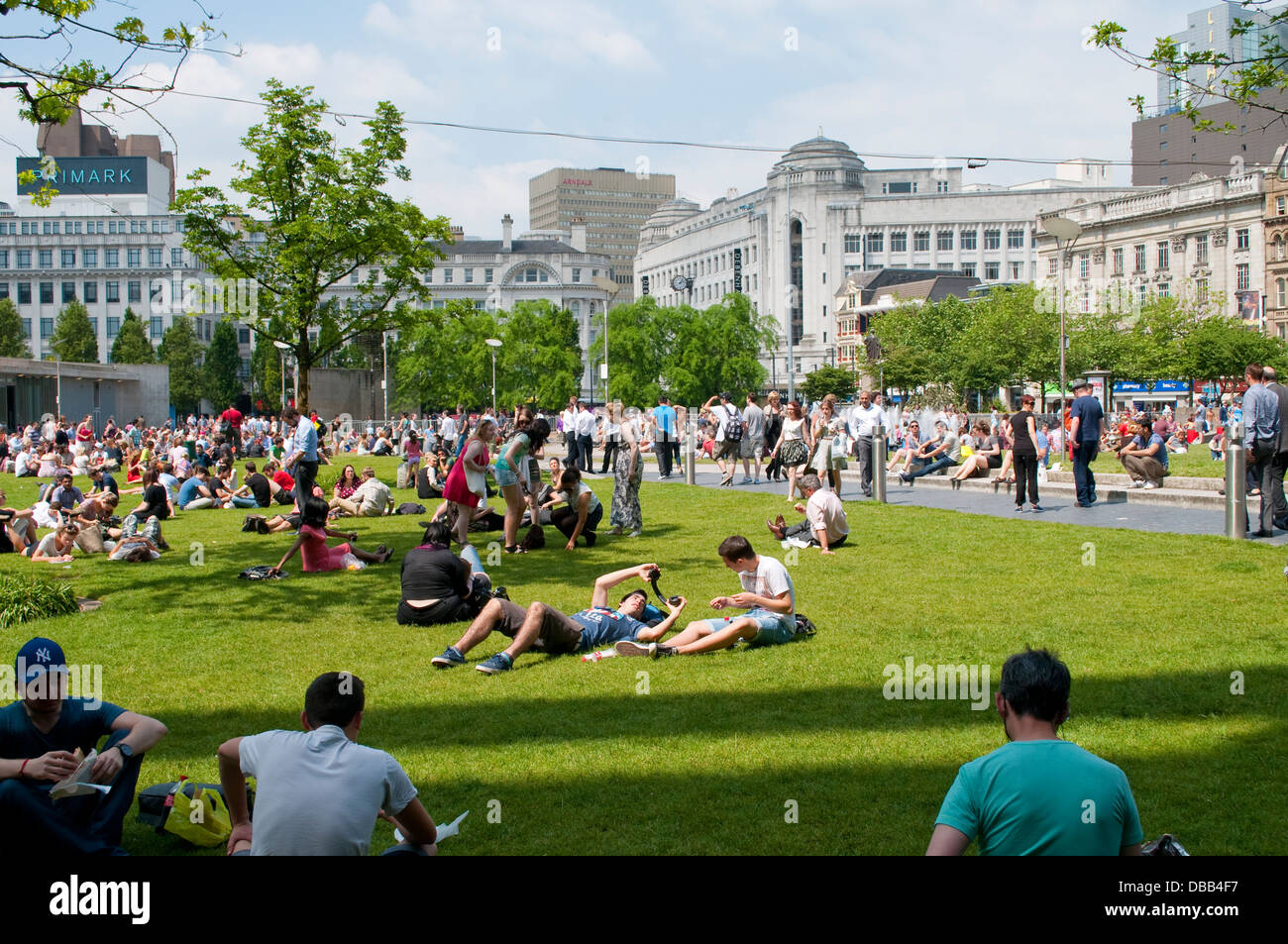 Summer in Piccadilly Gardens, Manchester, UK Stock Photo