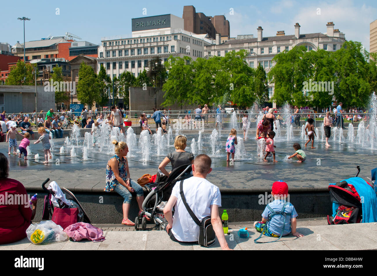 Summer in Piccadilly Gardens, Manchester, UK Stock Photo