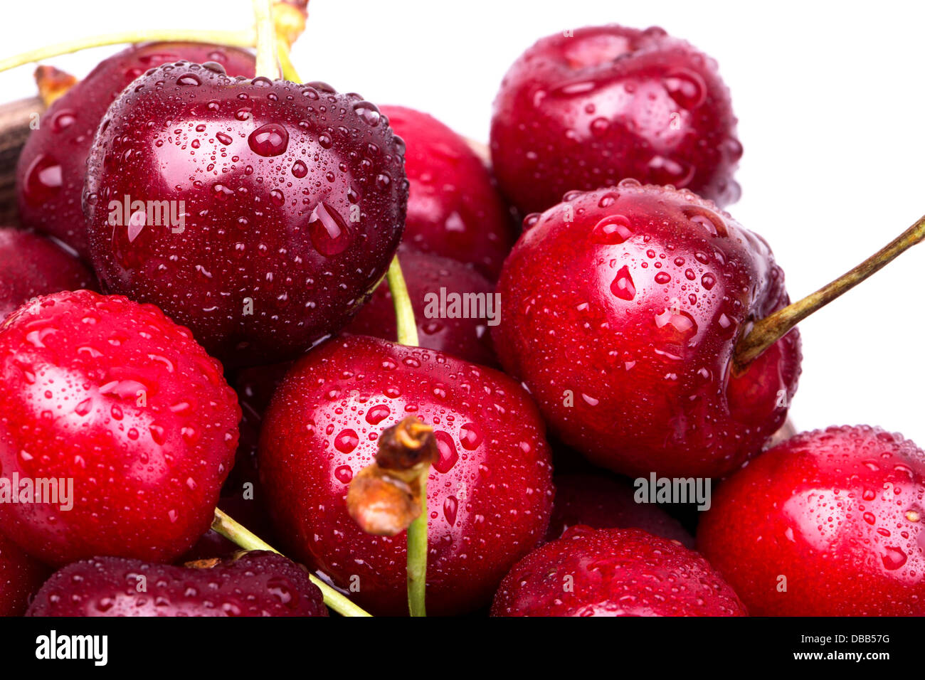 Sweet cherry macro background with water drops Stock Photo - Alamy