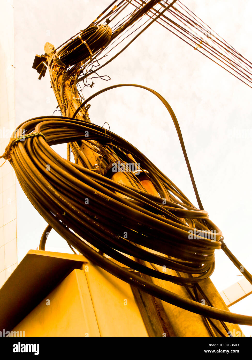 Tangled power lines Stock Photo Alamy