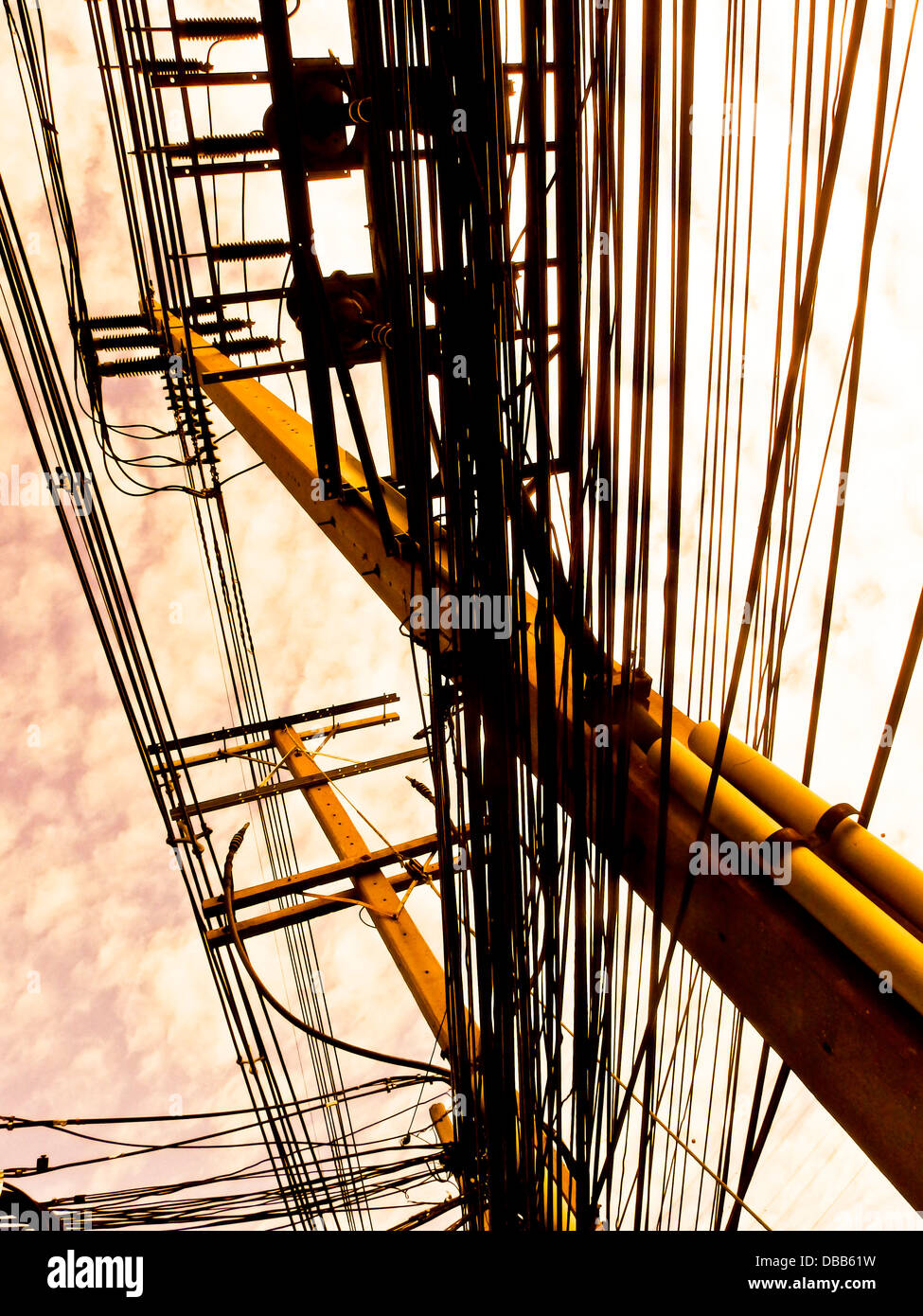 Tangled power lines. Stock Photo