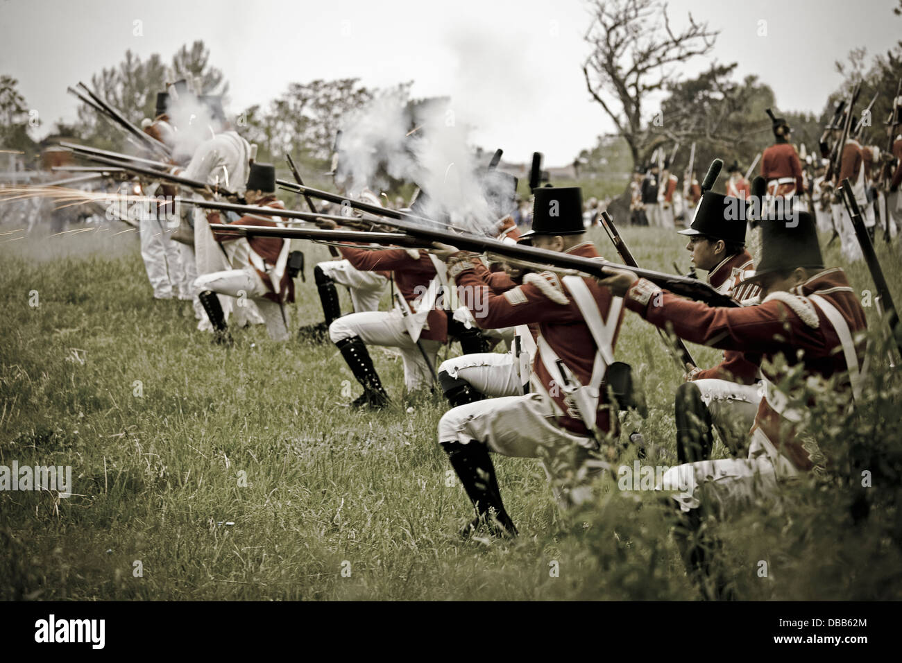 Canada,Ontario,Stoney Creek, War of 1812, Battle of Stoney Creek, British troops firing muskets Stock Photo