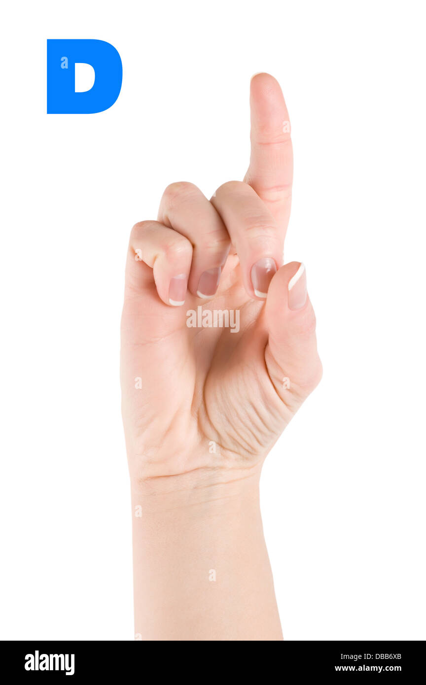 Finger Spelling the Alphabet in American Sign Language (ASL). The Letter D Stock Photo