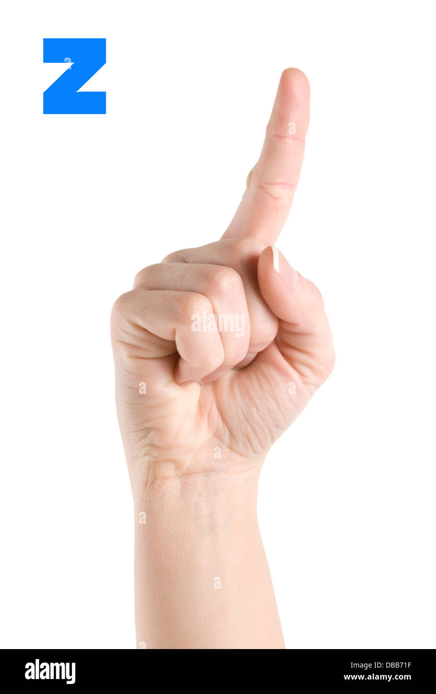 Finger Spelling the Alphabet in American Sign Language (ASL). The Letter Z Stock Photo