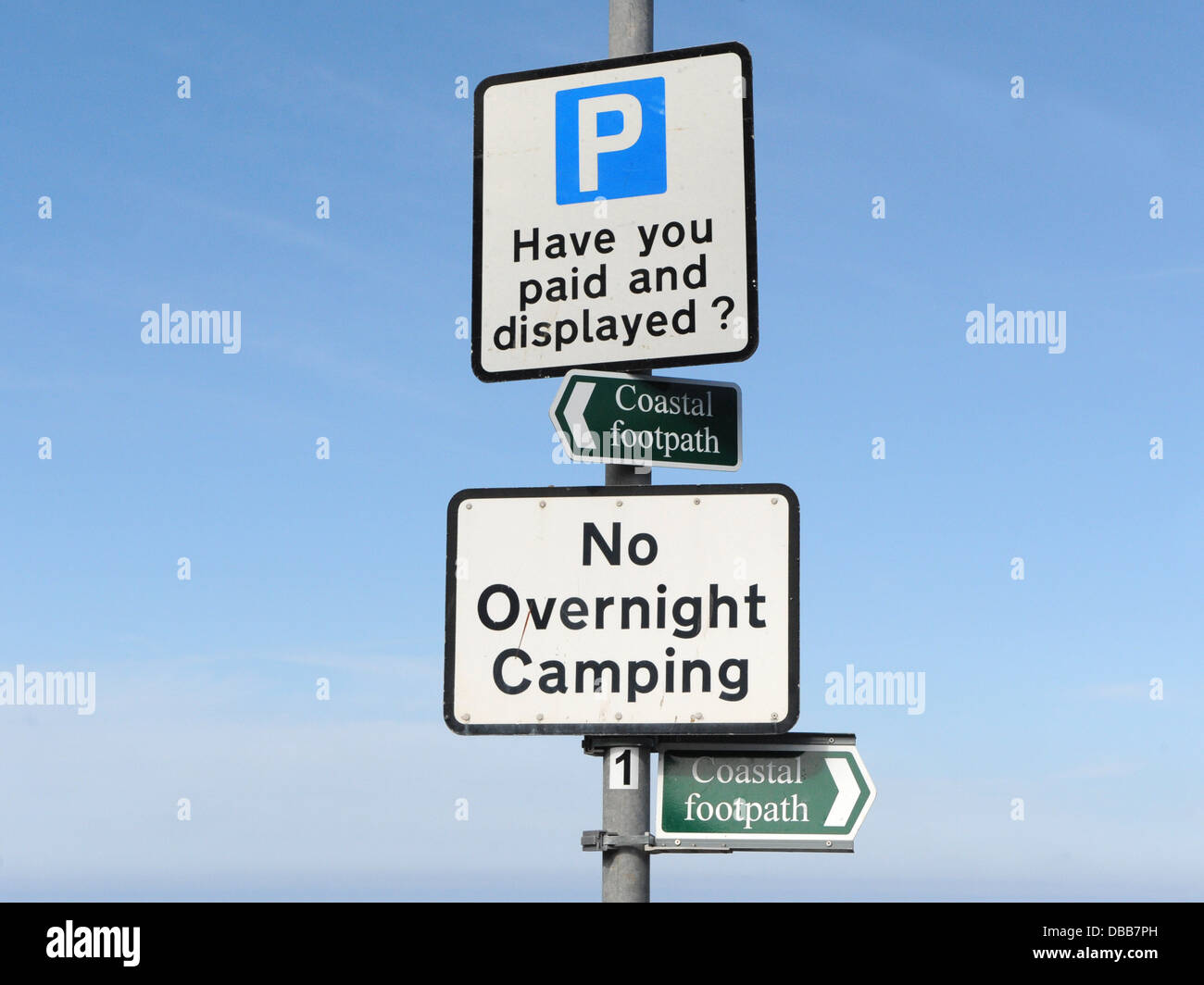 A no overnight camping sign at the seaside, near the beach. Stock Photo