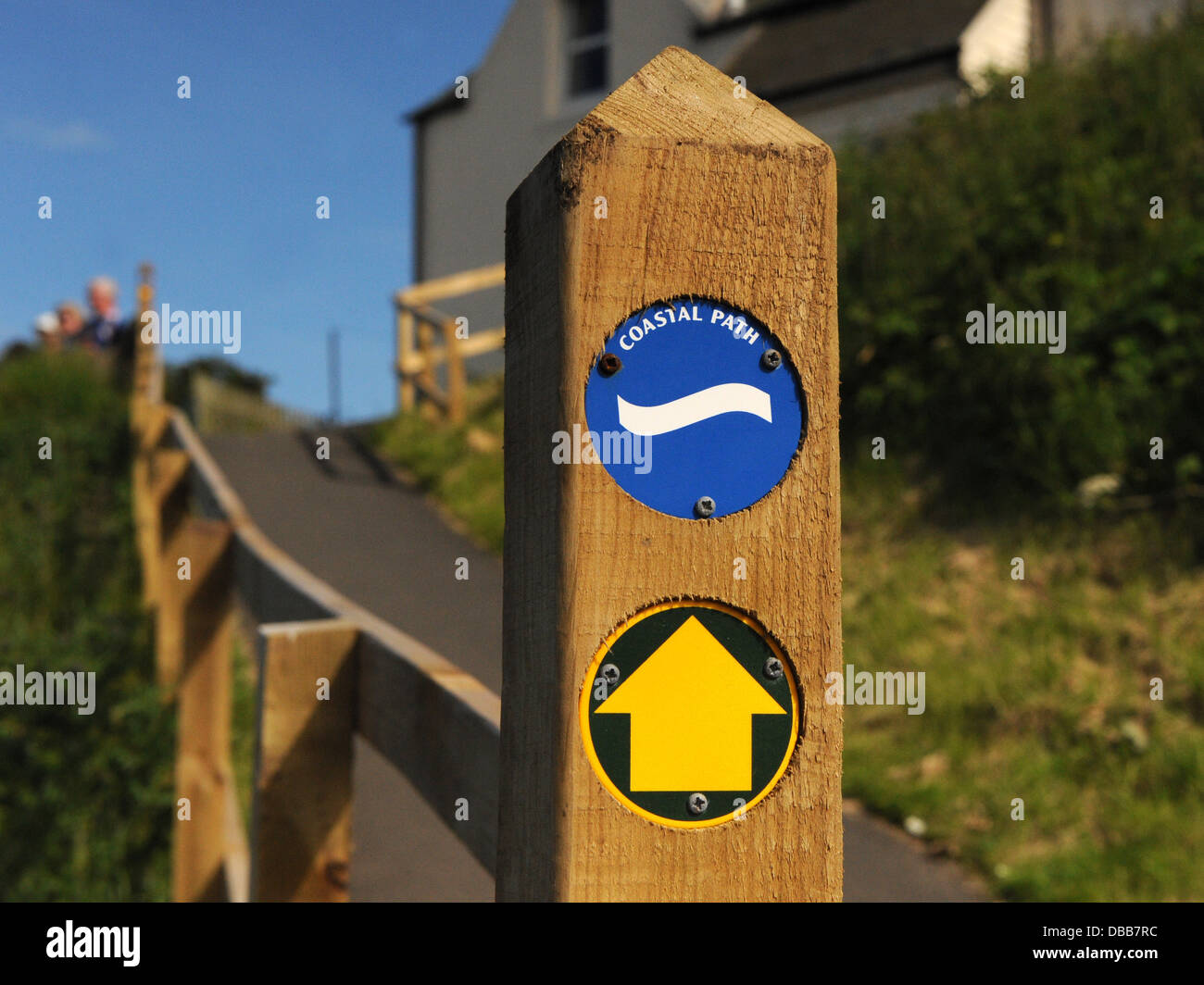 A coastal path sign by the seaside. Stock Photo