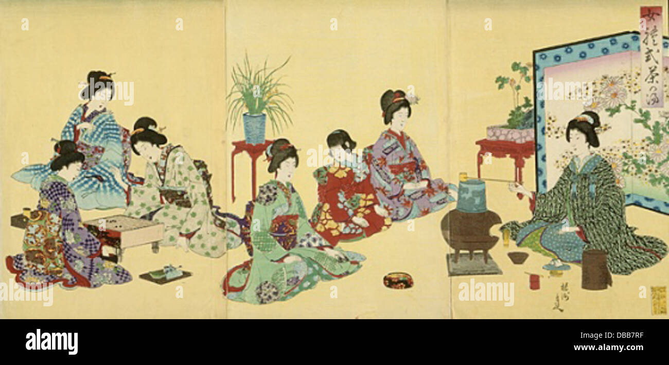 This artwork illustrates the cultural significance of tea ceremonies ...