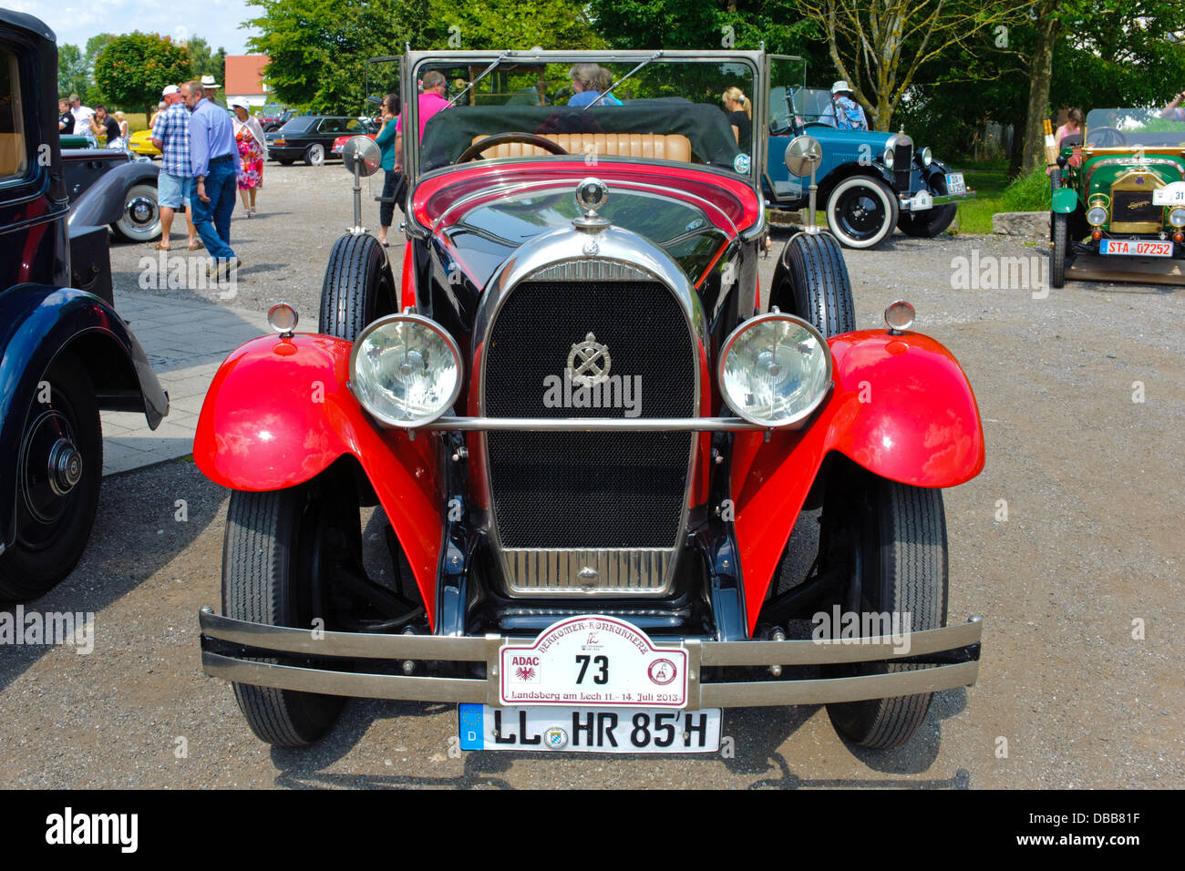 Oldtimer rallye for at least 80 years old antique cars with Hotchkiss AM 80 open Tourer, built at year 1928 Stock Photo
