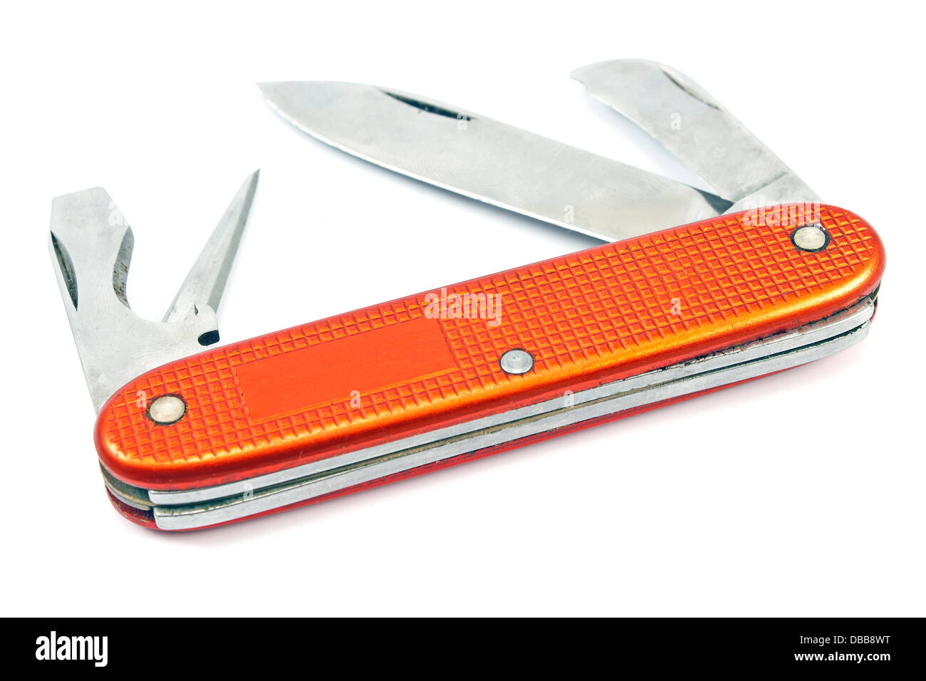 Vintage red Swiss army knife tool isolated on white Stock Photo Alamy