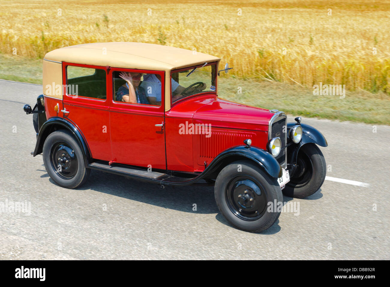 Oldtimer rallye for at least 80 years old antique cars with Peugeot 201 Berlin, built at year 1929 Stock Photo