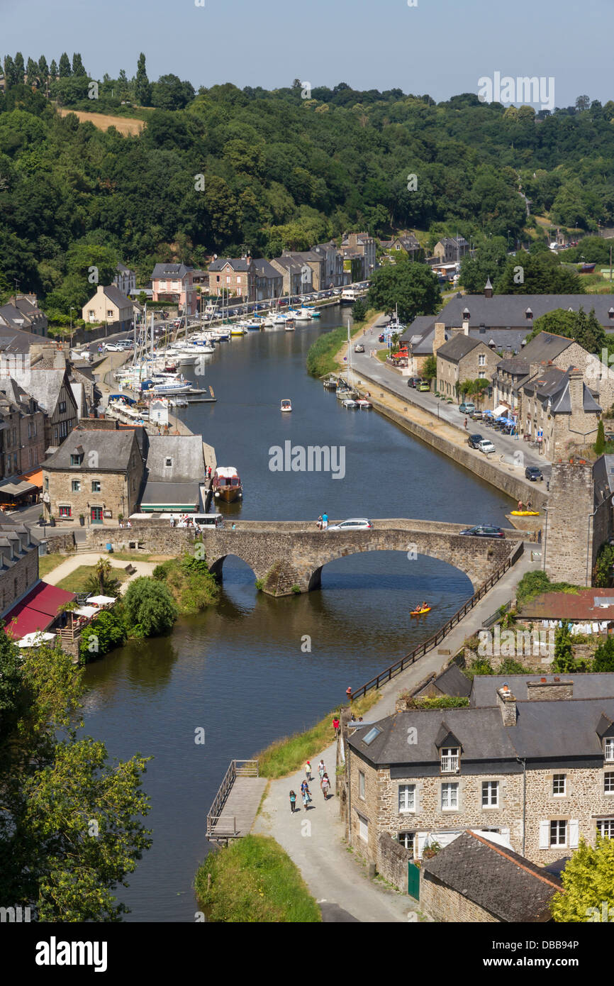 France Brittany, Dinan port & River Rance Stock Photo