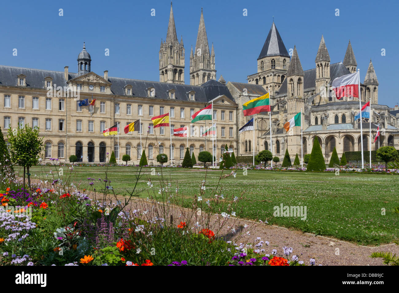 France Normandy, Caen, Abbaye-aux-Hommes & Hotel de Ville Stock Photo