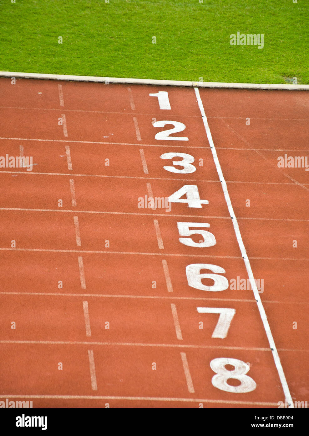 red track 1-8 lane for running competition Stock Photo