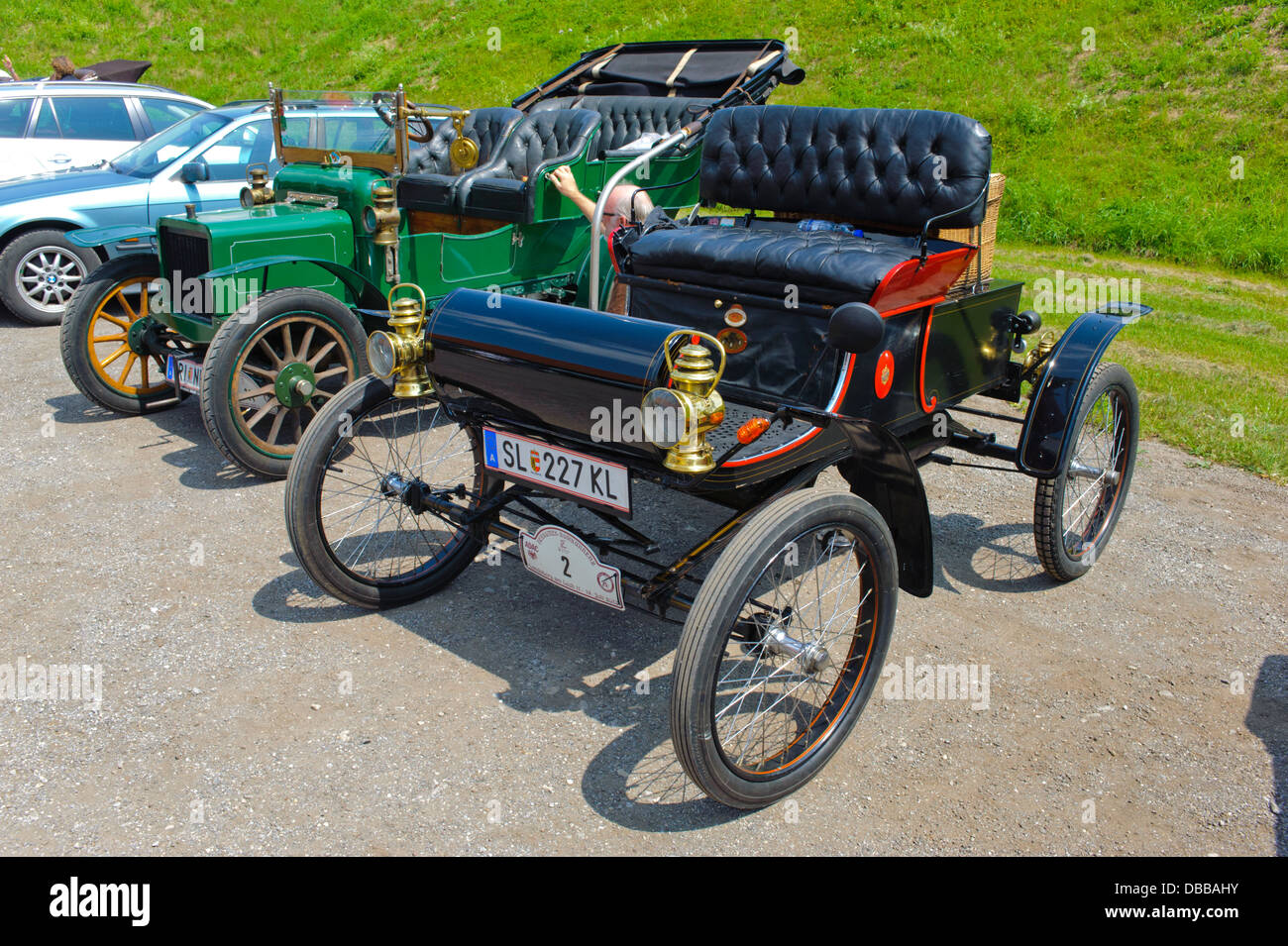 Oldtimer rallye for at least 80 years old antique cars with Oldsmobile Curved Dash Type R, built at year 1902 Stock Photo