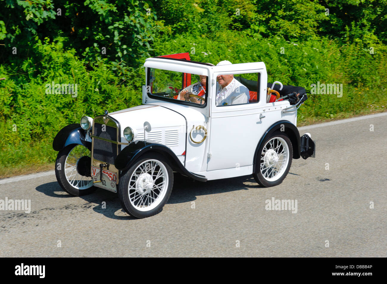 Oldtimer rally for at least 80 years old antique cars with BMW Dixi Cabriolet, built at year 1929 Stock Photo