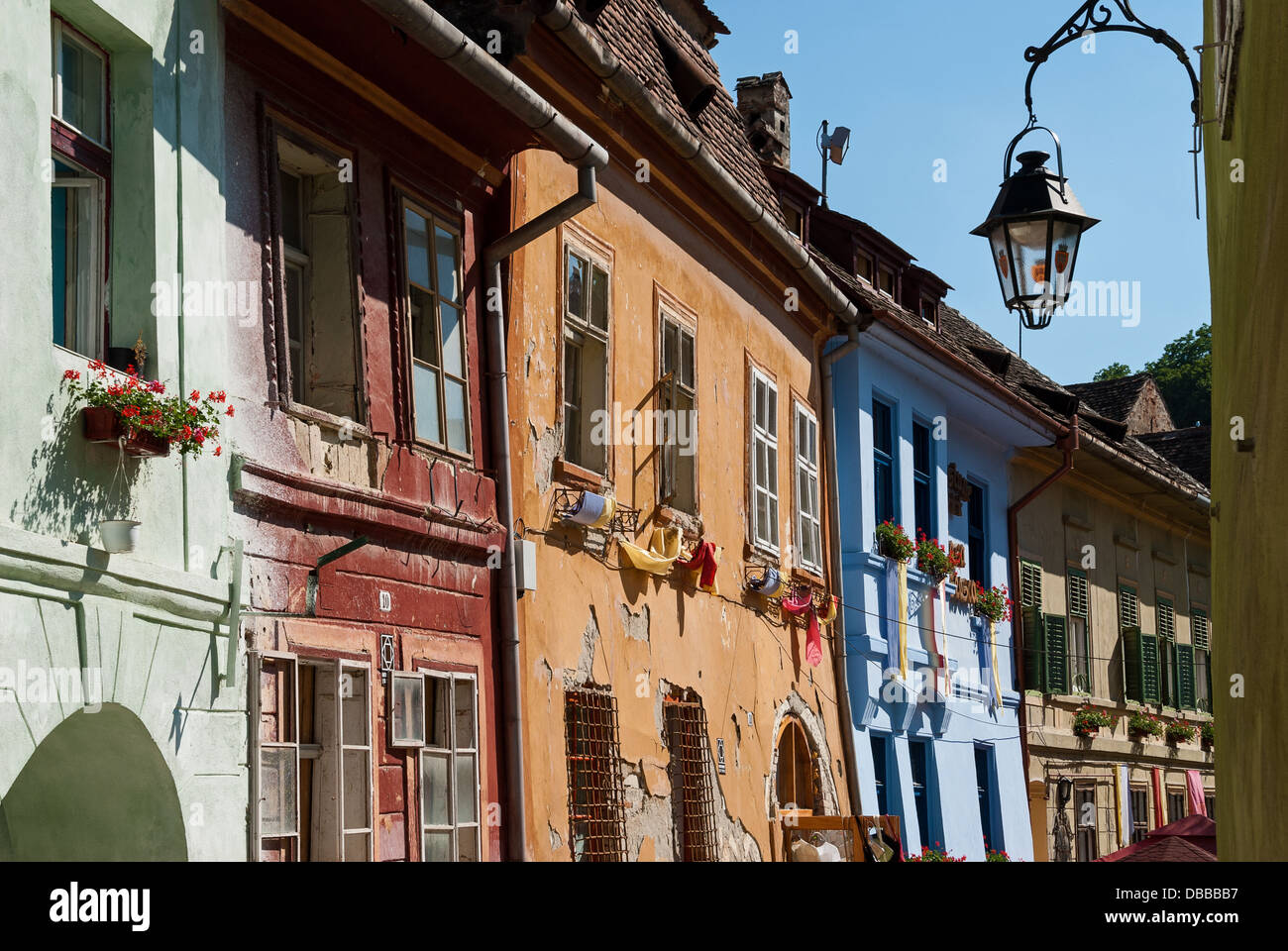 Colorful houses in the medieval town of Sighisoara in Romania Stock Photo -  Alamy