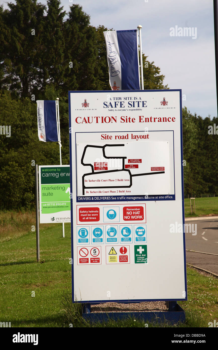 Construction Safety board at the entrance to the site area. June 2013