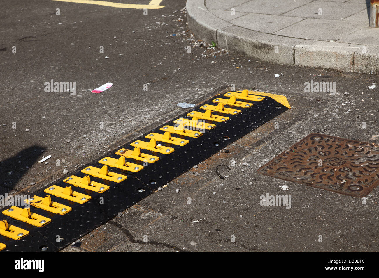 Road mounted traffic control barrier mounted in the highway to ensure car can only exit. Stock Photo